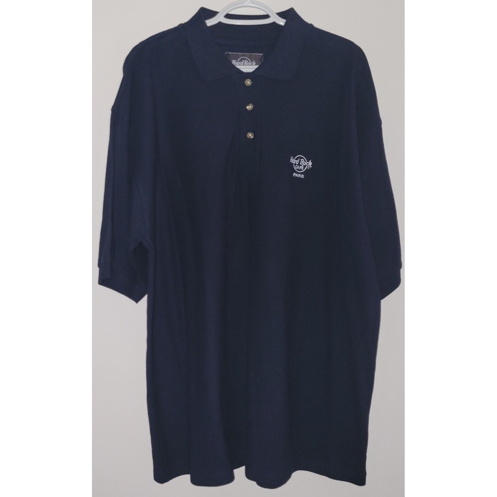 Y2K Hard Rock Cafe Paris Short Sleeve Polo Men's Size XL Extra Large Dark Blue